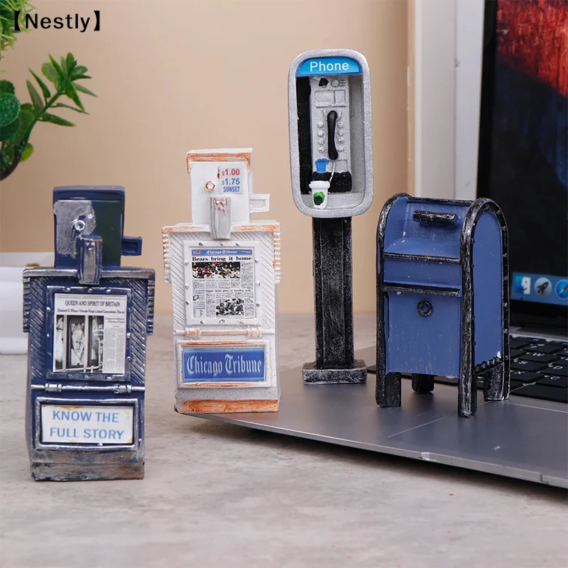 Miniature American Payphone In 1:12 Scale,Mini Vintage Style Dollhouse Furniture Phone Booth Model Accessorries Decoration〔Nest〕