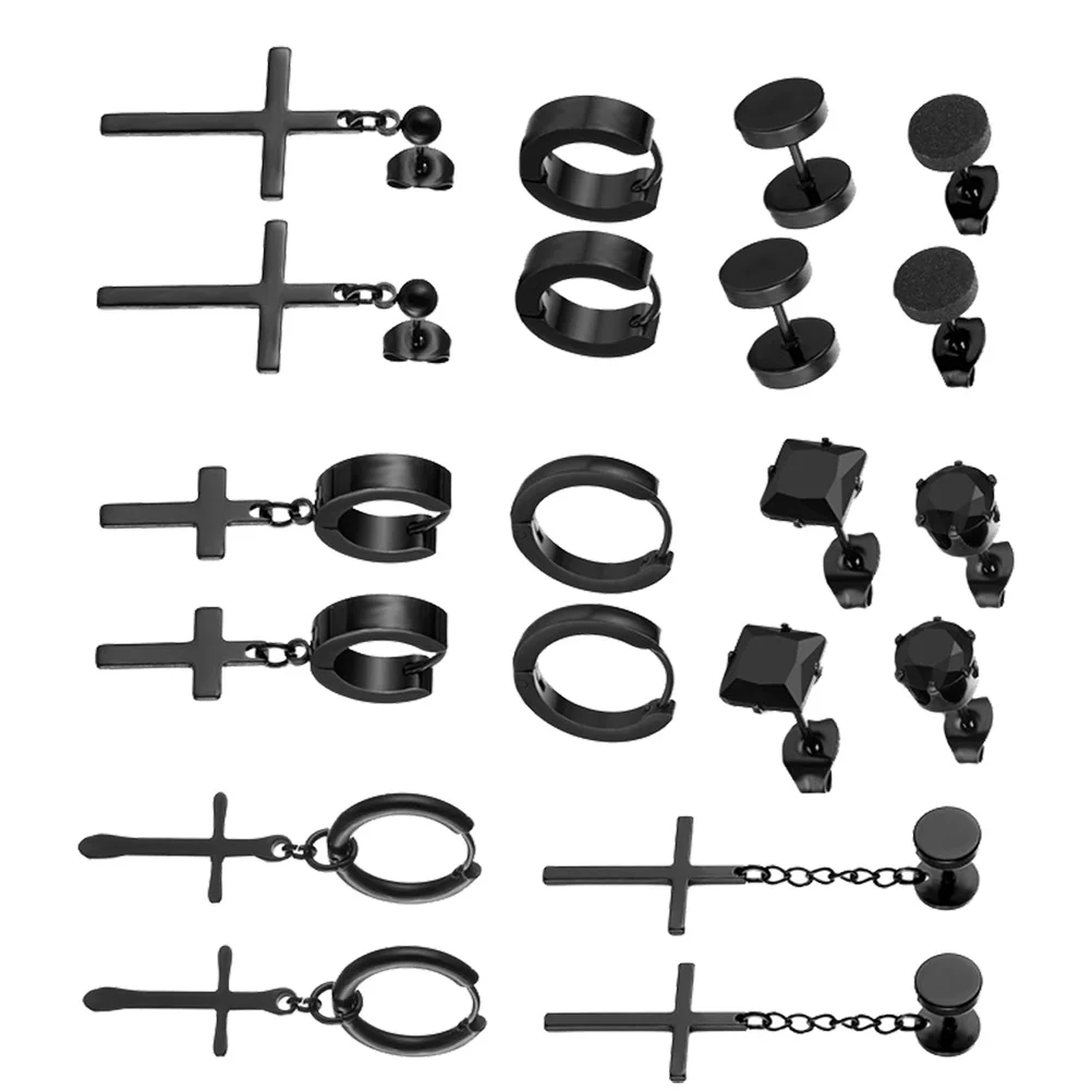 

10 Pairs Male Ear Jewelry Black Earrings for Men Stud Set Chic Studs Fashion Decorative Man Cross