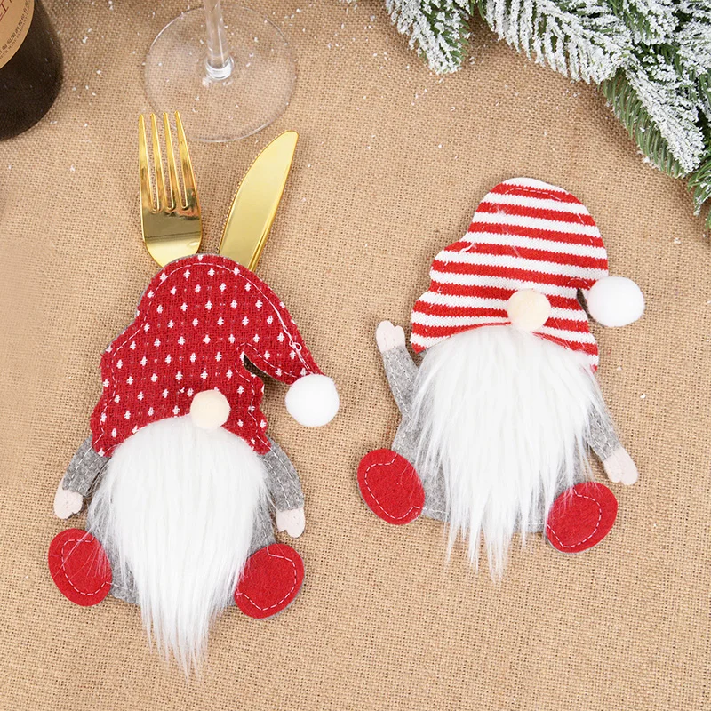 2pcs Christmas Knife Fork Covers Santa Claus Cutlery Table Decor Merry Xmas Tableware Holder Bag For Home 2024 New Year Navidad