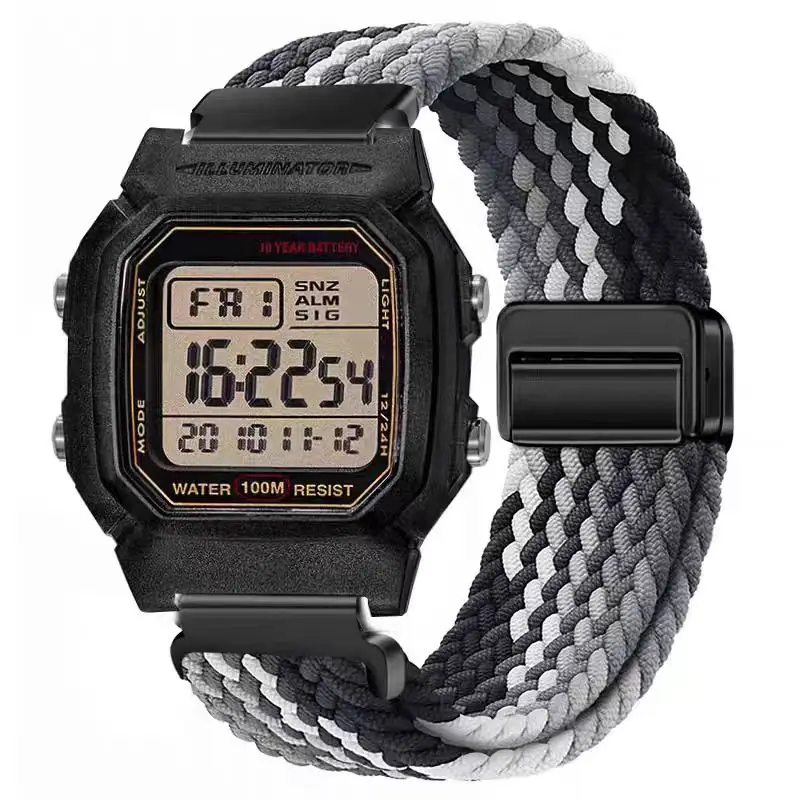 18mm Nylon Elastic Strap For Casio AE1200/1300 Magnetic Breathable Wristband For F91W/W218/F108 Braided Replacement