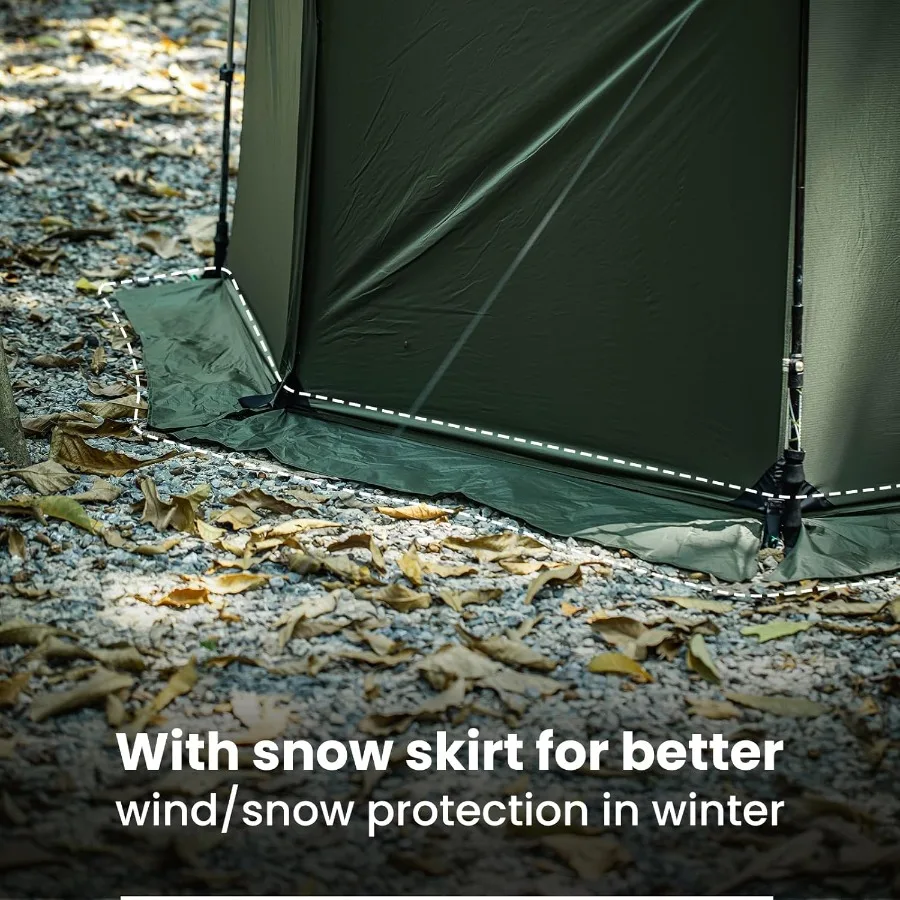 خيمة ساخنة على شكل أرجوحة من TEGIMEN مع مقبس موقد - خيمة حائط واسعة ومتعددة الاستخدامات مع تنورة ثلجية للتخييم في الطقس البارد 3000 مم Waterpr