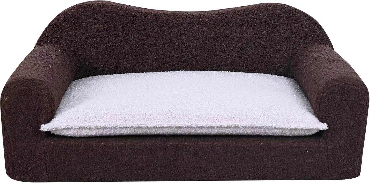 

Orthopedic Dog Bed Mat with Washable Sherpa Cover, Foam Cat Bed for Small Dogs & Cats (Brown+Light Pink)