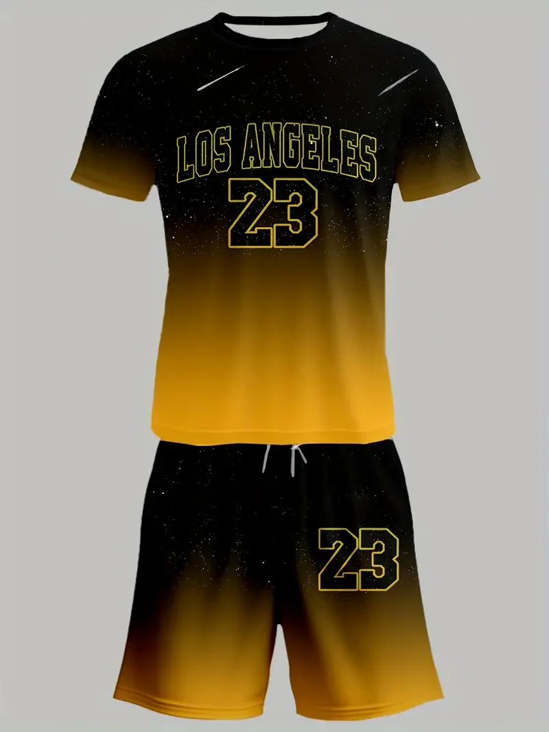 

2025 Summer chic Men's casual sports suit Hip hop street style 3D printed T-shirt shorts set outdoor sport