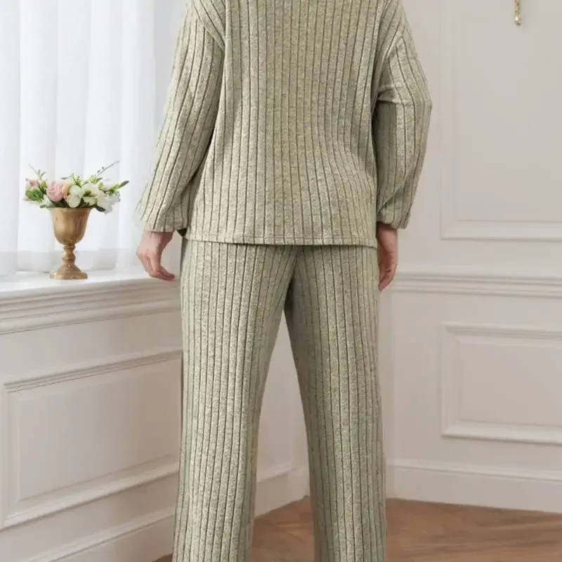 بدلة كاجوال أنيقة مكونة من قطعتين |   بلوزة بأكمام طويلة وياقة بسحاب وبنطال واسع الساق، ناعم وصديق للبشرة، ملابس يومية عصرية