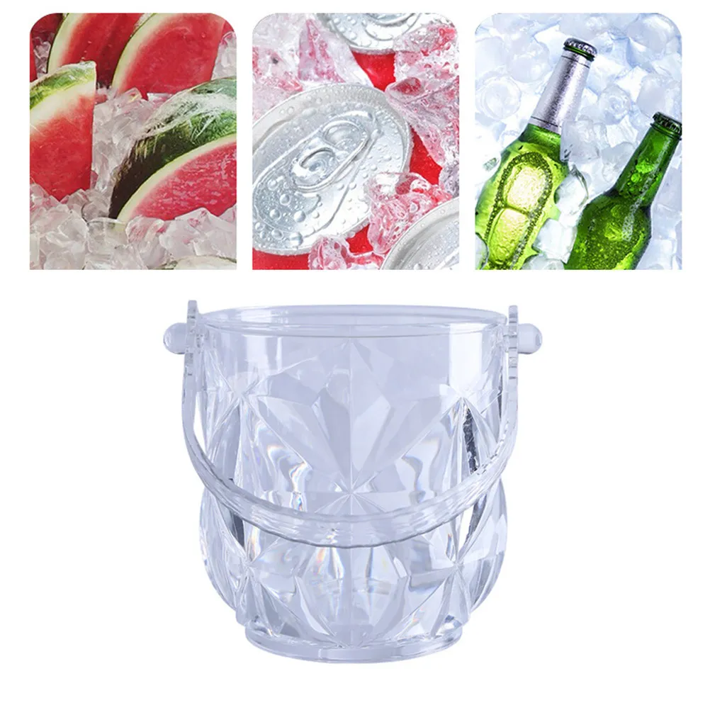 1Pcs Diamond Shape Acrylic Ice Bucket Portable Handle Ice Storage Container Snack Server for Bar Home Ktv Party Buffet