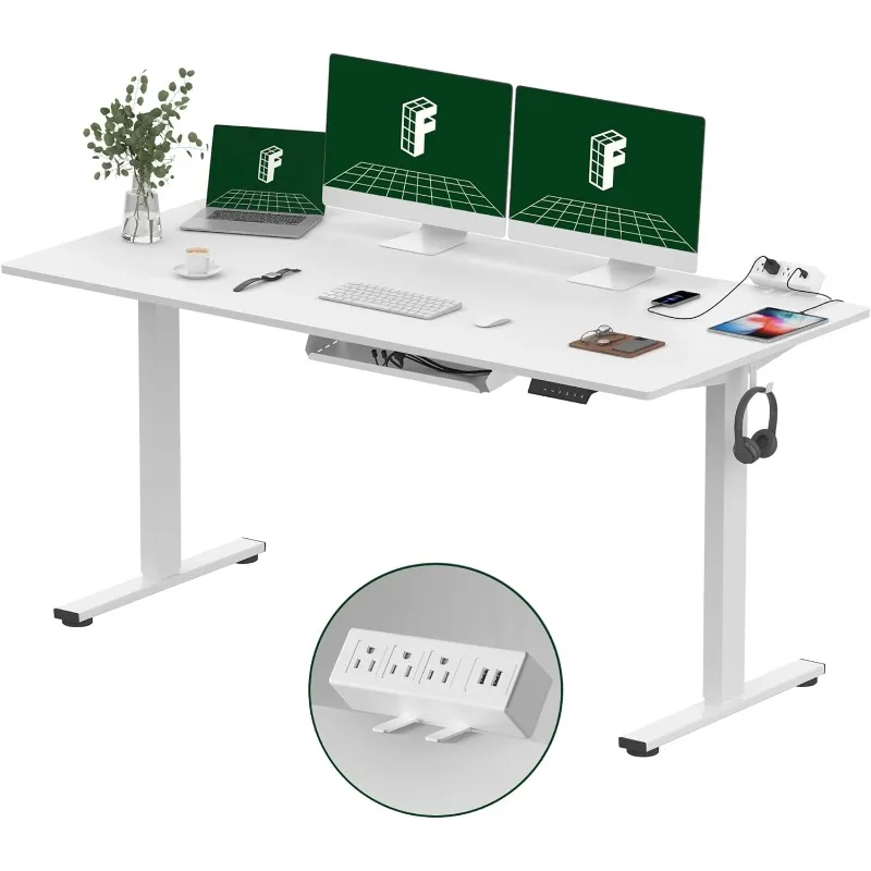 Mesa de pé de peça inteira FLEXISPOT EN2 com tira de alimentação de braçadeira, mesa elétrica de 60 x 24 com altura ajustável