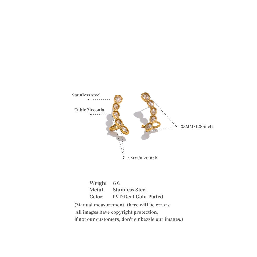 Yhpup Cubic Zirconia ต่างหูสตั๊ดเรขาคณิต 18K PVD Gold สีชุบสแตนเลสแฟชั่นเครื่องประดับของขวัญ