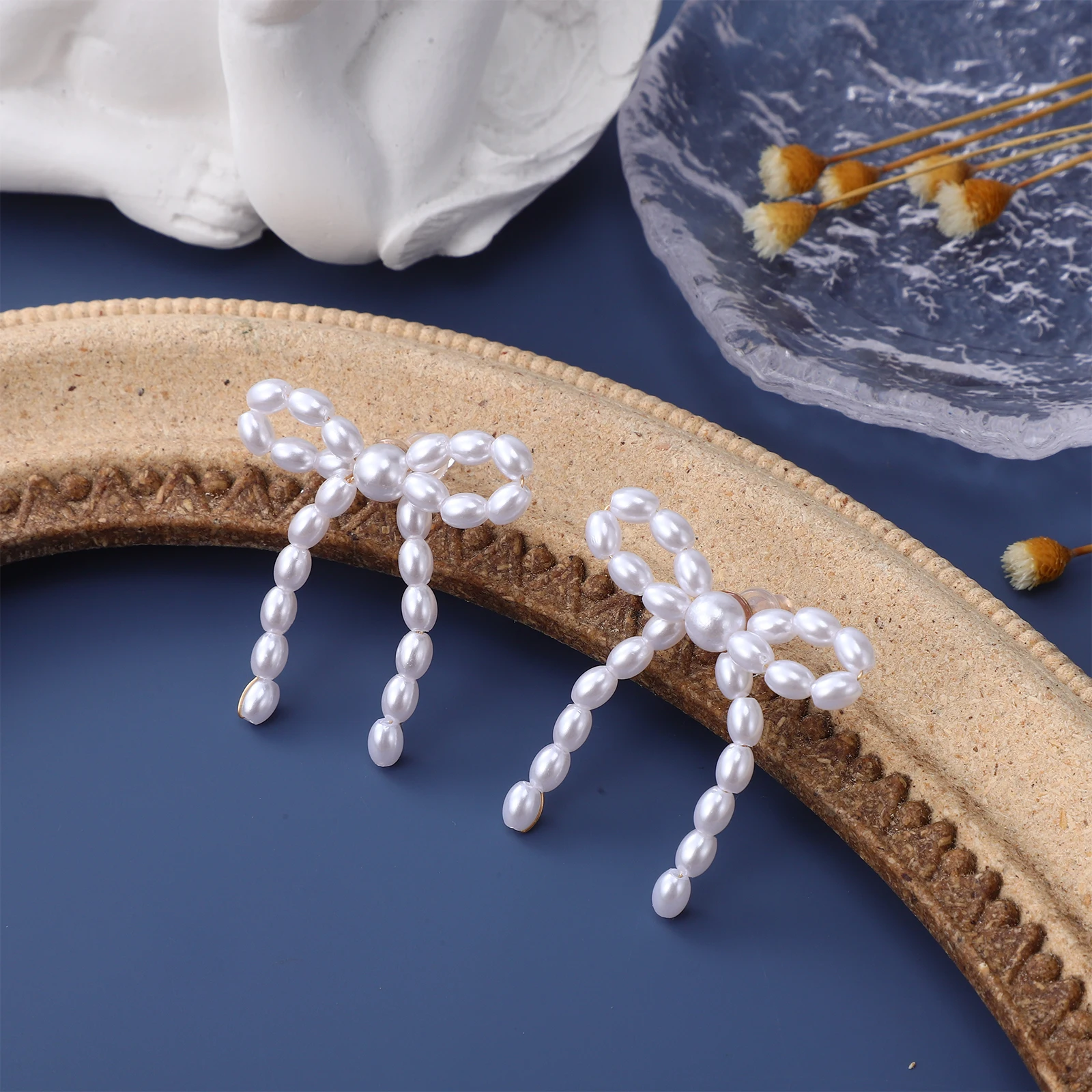 

1 Pair Pearl Bow Earrings Drop Bowknot Dangle Earrings For Women Long Fancy Tassel Jewelry Wedding Banquet Gift
