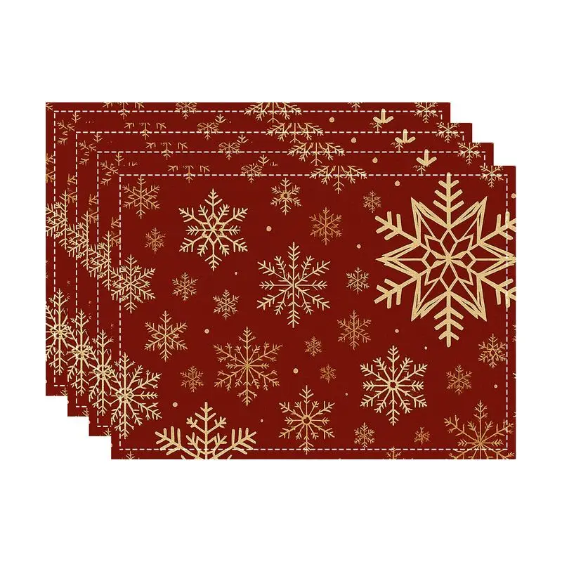 VIKAMA Christmas Golden Snowflake Table Mat Waterproof and Insulated Table Mat Holiday Party Home Restaurant Table Decor Mat