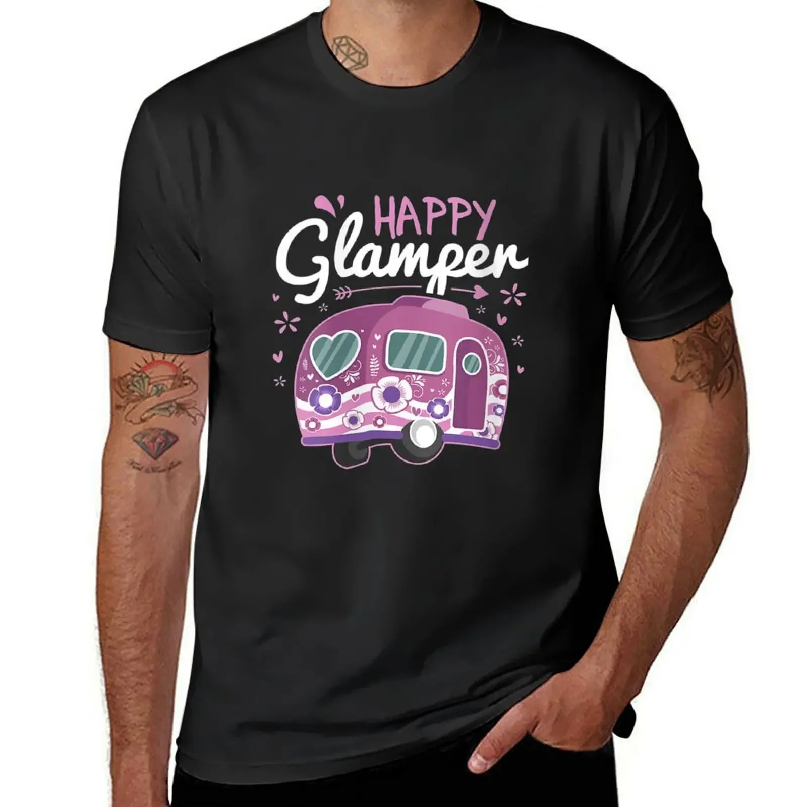 Womens Happy Glamper Caravan Camping Glamping Gear Gift V-Neck T-Shirt anime clothes graphic tee shirt mens designer clothes