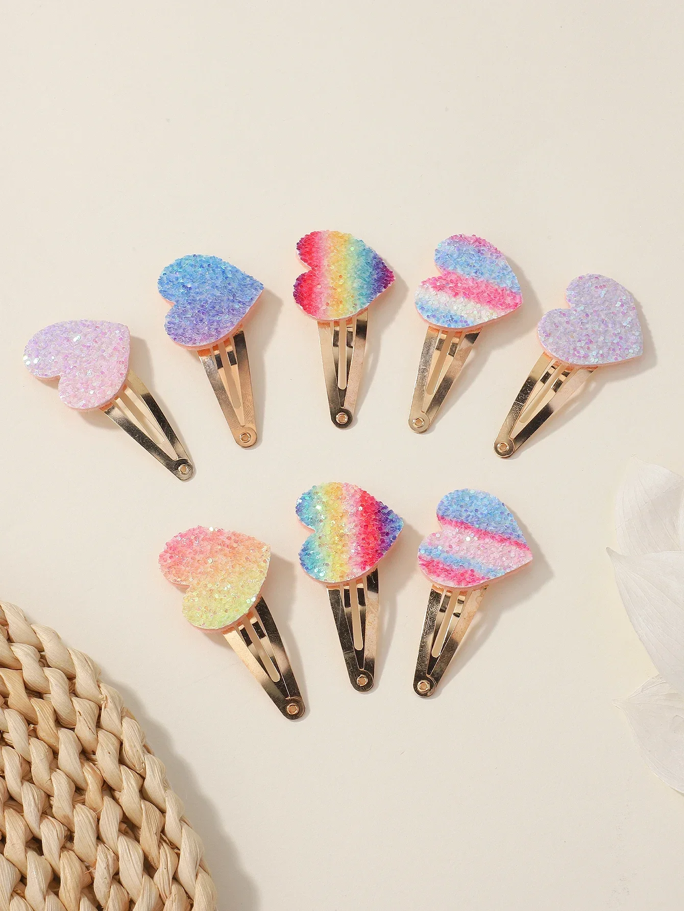 8Pcs Fashion Glitter Rainbow Flower Rabbit BB Handmade Hairpins For Cute Girls Hair Clips Barrettes Headwear Hair Accessories