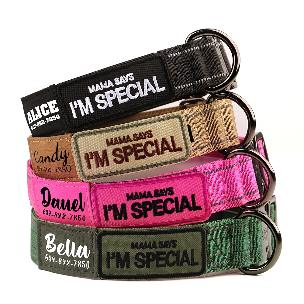Personalized Tactical Dog Collar Nylon Military Dog Collar Reflective Anti-lost Free Print Dogs Name for Dog Training Hunting view 2