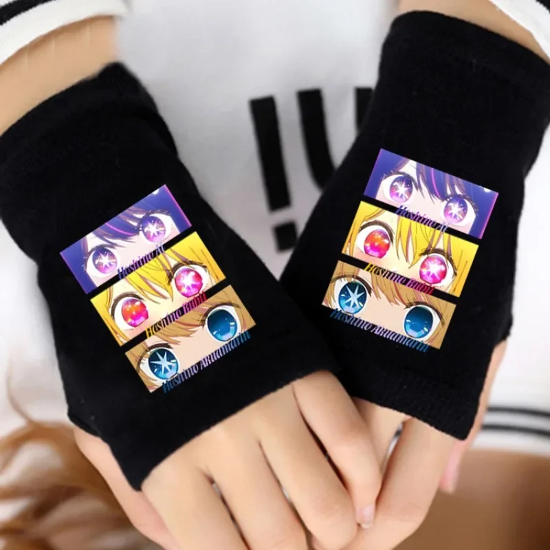 OSHI NO KO Hoshino Ai Fingerless Gloves Anime Kawaii Winter Outdoor Warm Gloves Akuamarin Rubii Casual Soft Knitted Arm Gifts