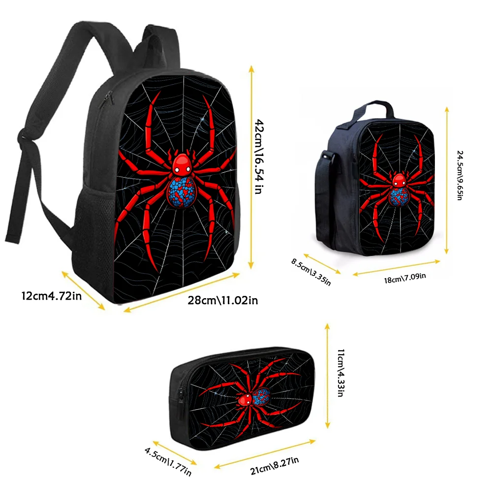 3pcs Spider Pattern Backpack Set Lightweight Large Capacity School Bag Travel Bag with Shoulder Bag Pencil Bag Kids Perfect Gift