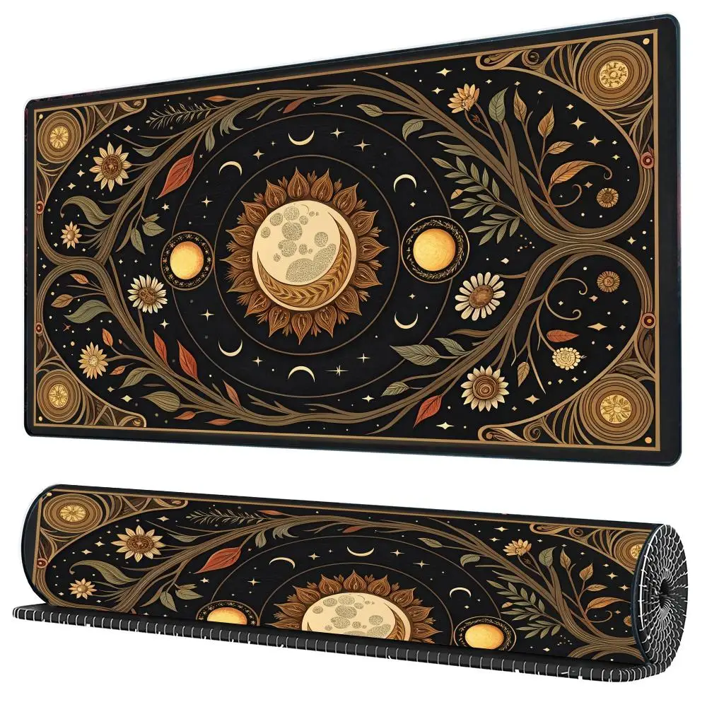 

Celestial Mouse Pad Astrological Moon Phase Cycle Black-Gold Starry Design Zodiac Sign Divination Desk Pad Mystical Mouse Pad