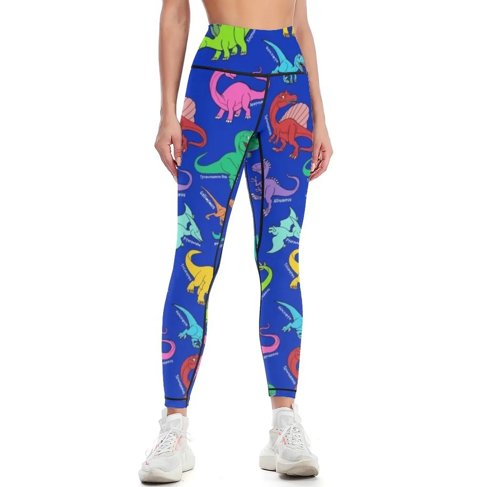 

Dinosaurs rainbow pattern blue background Leggings Female legging pants Women's pants for girls Legging sport Womens Leggings
