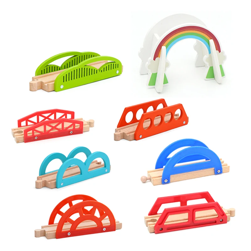 Kids Railway Toys Wooden Train Track All Kinds of Bridge Track Accessories fit for Wood Tracks Toys for Children Gift S29-1