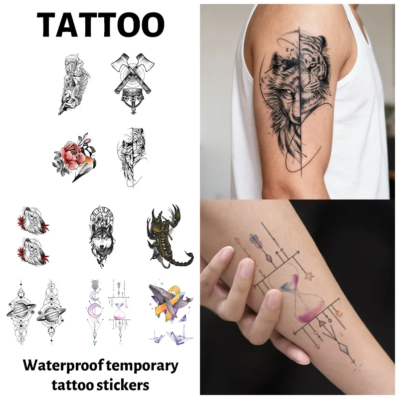 

10 шт. временных татуировок-наклеек, долговечные и водонепроницаемые, реалистичные фальшивые татуировки для мужчин и женщин, для рук, талии, груди, ног
