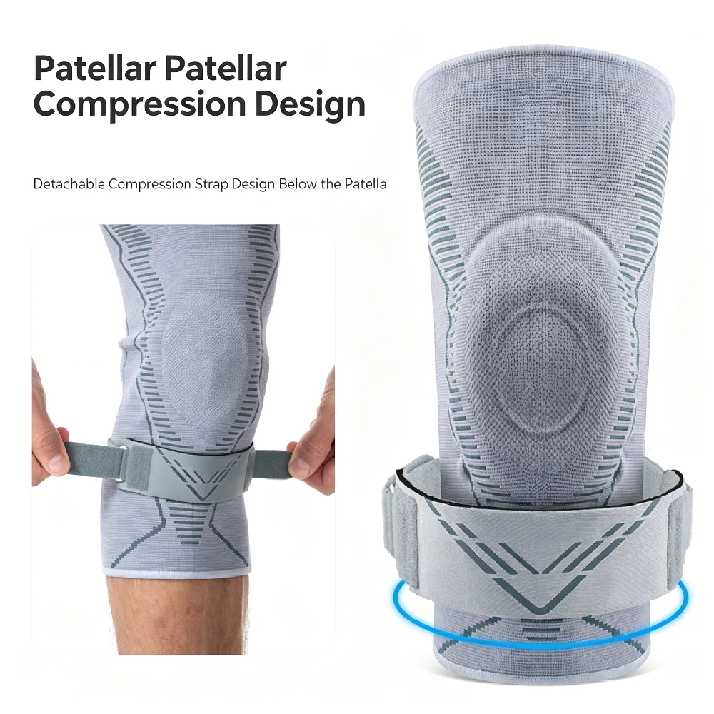 1PCS Men & Women Knee Compression Brace, Knee Sleeve with Patellar Gel Pad and Removable Patella Stabilizing Strap
