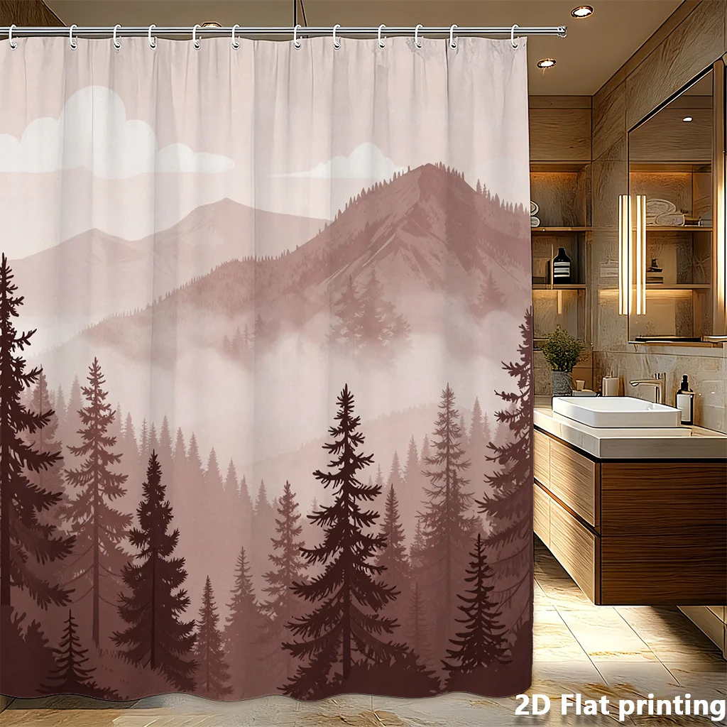

Misty Mountain Forest Shower Curtain – Scenic Print, Polyester, Grommet Top, 72x72 inch, Nordic Bathroom Decor