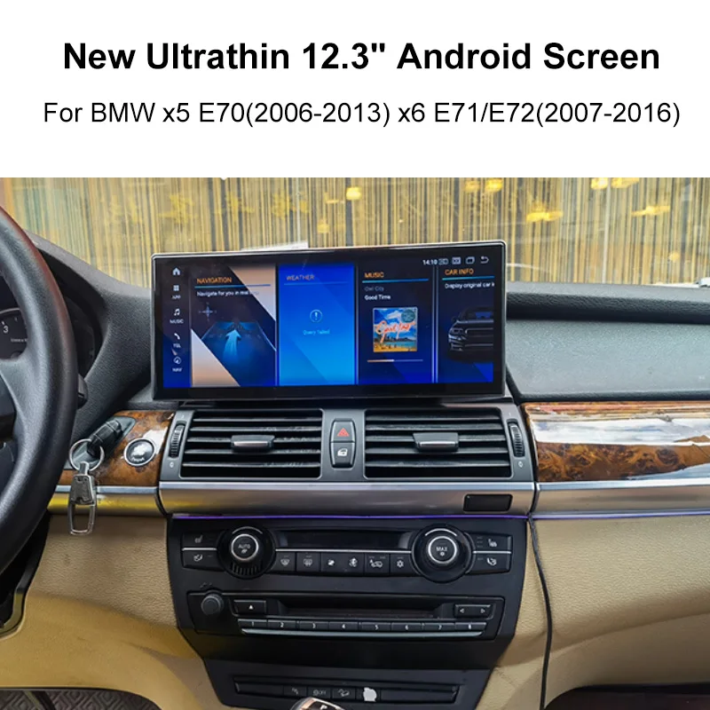 CarNavi New Ultrathin 12.3 inch Android 13 CarPlay for BMW x5 x6 e70 e71 Auto Multimedia Stereo Builtin Google GPS Map Bluetooth