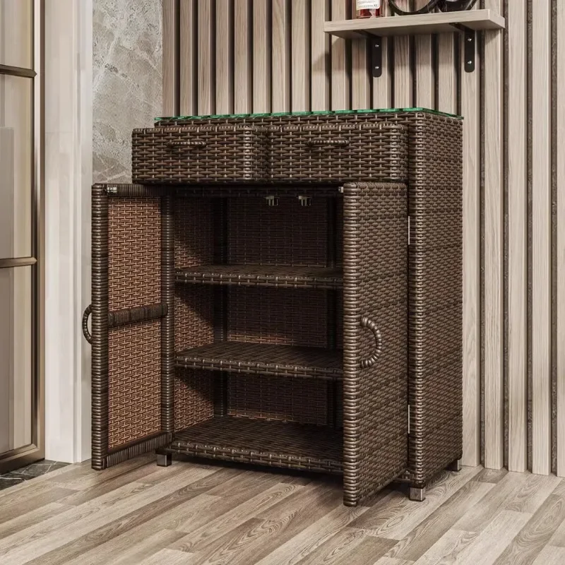 Villa rattan woven shoe cabinet storage door outdoor sunscreen water balcony sundries locker corridor moisture-proof and breatha