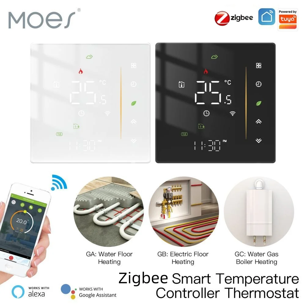 MOES Zigbee Thermostat Room Temperature Controller of Water/Electric Floor Heating Gas Boiler Humidity Tuya Work With Alex 5A16A