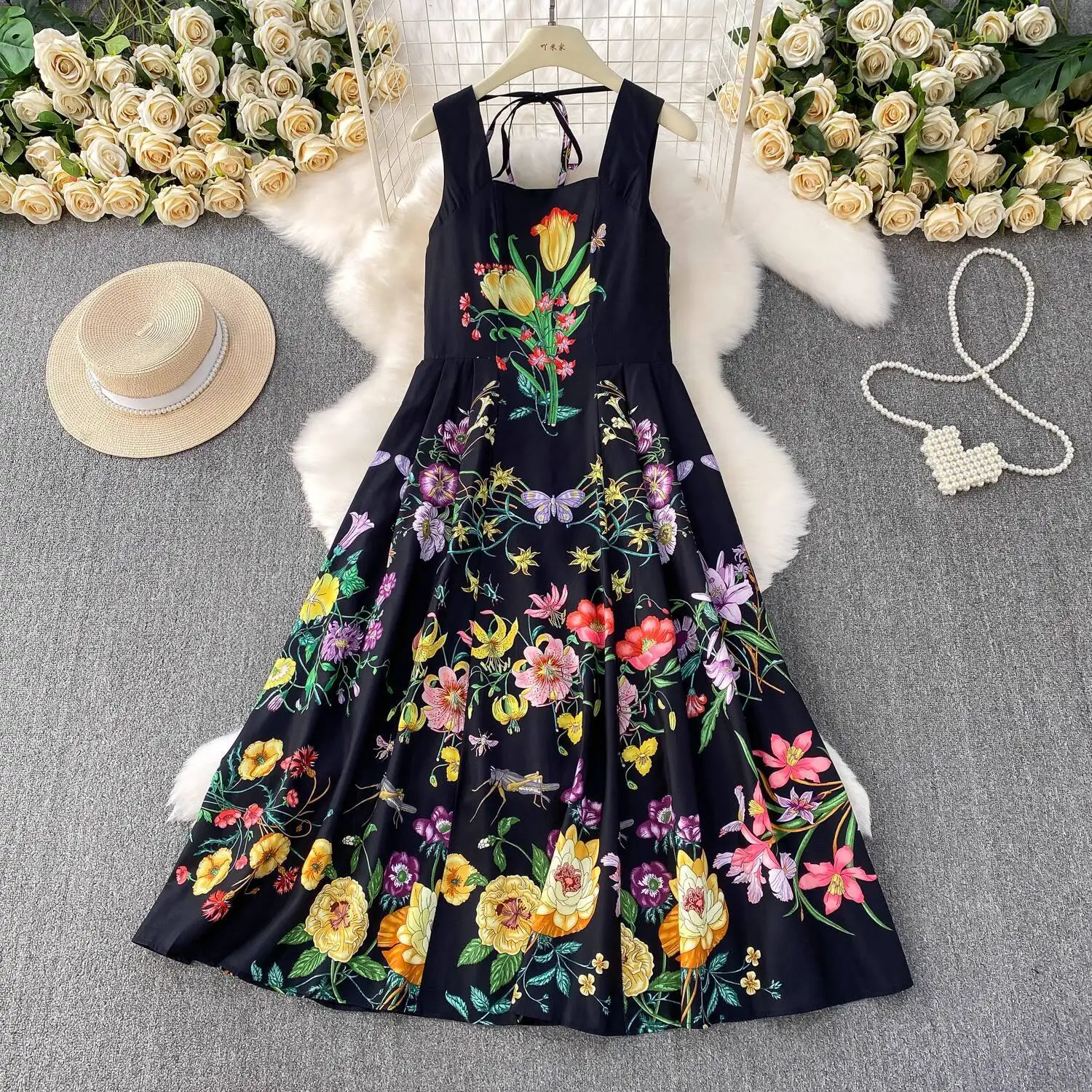 Abito lungo floreale estivo da donna gilet senza maniche stampa casual elegante dolce abiti longuette Lady Bohemian Holiday Beach Vestidos