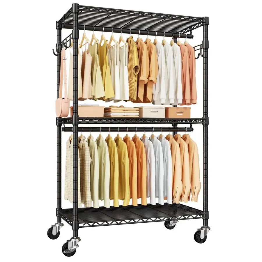 

P1 Rolling Clothes Rack, Portable Wardrobe Closet with Wheels, HeavyDuty Closet Clothing Rack for Hanging Clothes, 35.5 W x 15.