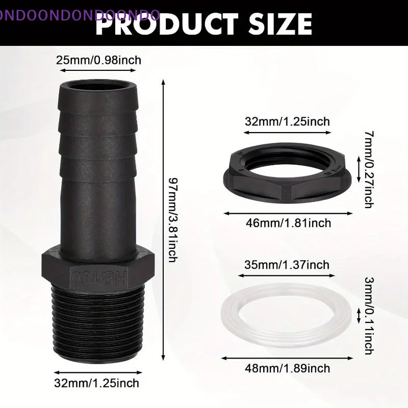 2 Piece Mounted Rainwater  Overflow Connector 25mm Barbed Pipe Fitting Fits 1 Inch BSP Thread Anti Leakage