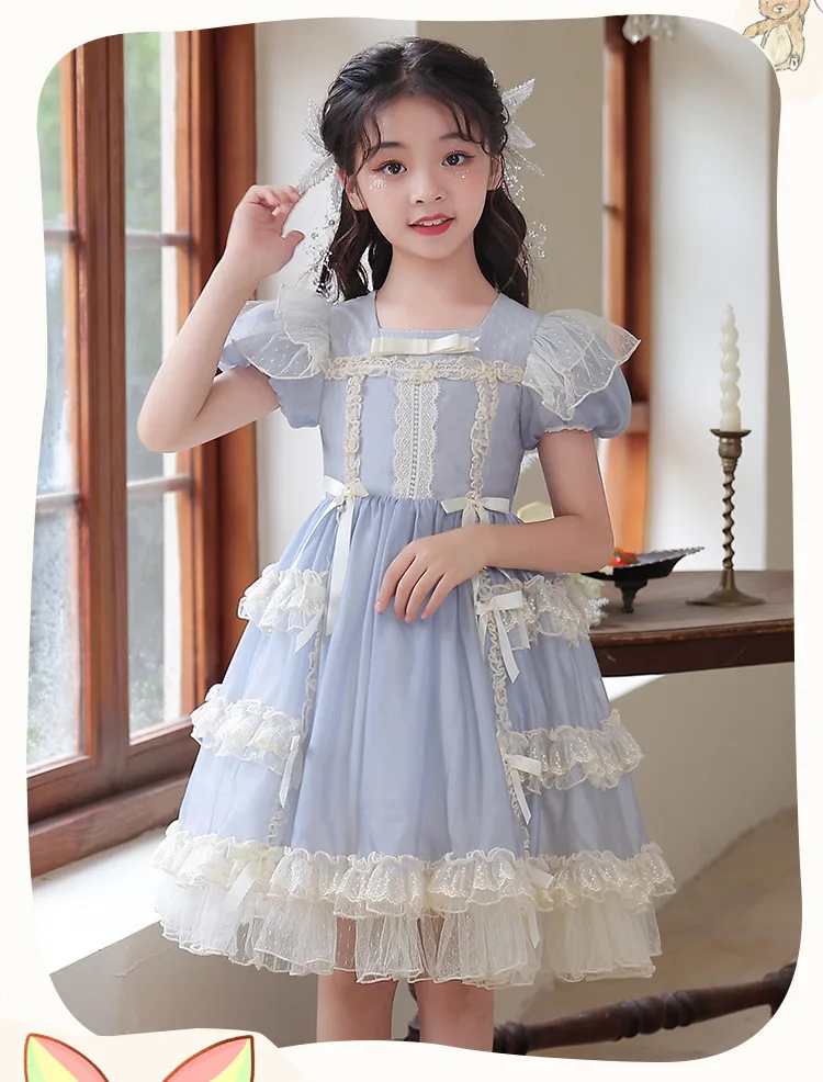 girls' lolita princess pommel dress  with lace summer high-end elegant lolita dress kids girls clothes