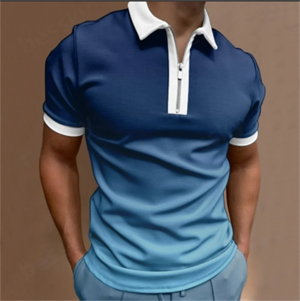 

Men's Summer Casual Gradient Print Zipper Lapel Shirt Short Sleeve Top Fashionable And Stylish