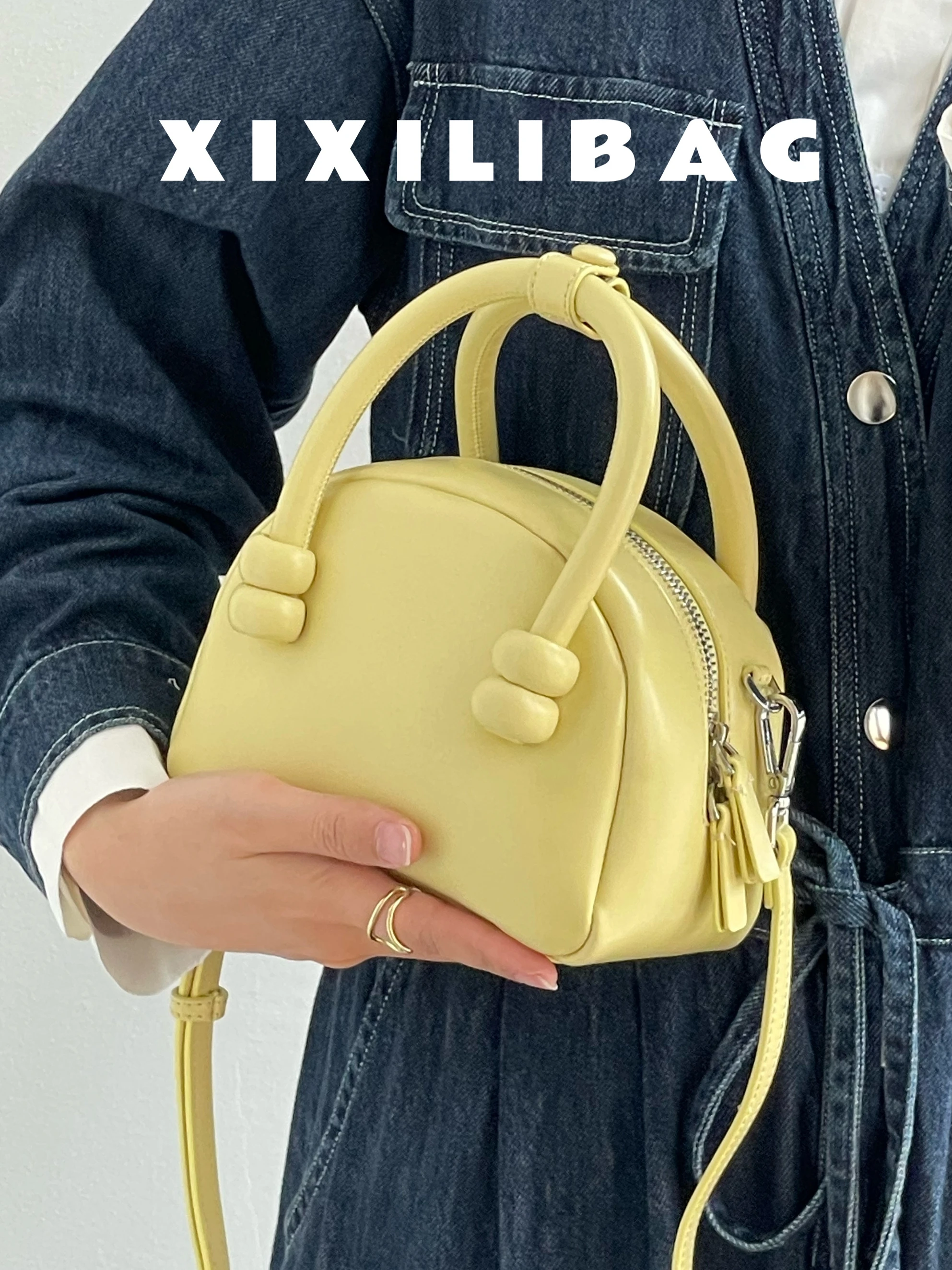 

XIXILIBAG Original Boston Handbag Small Quali Handheld oulder Pillow Bag Casual Pure Color Soft Leather Faion Bag