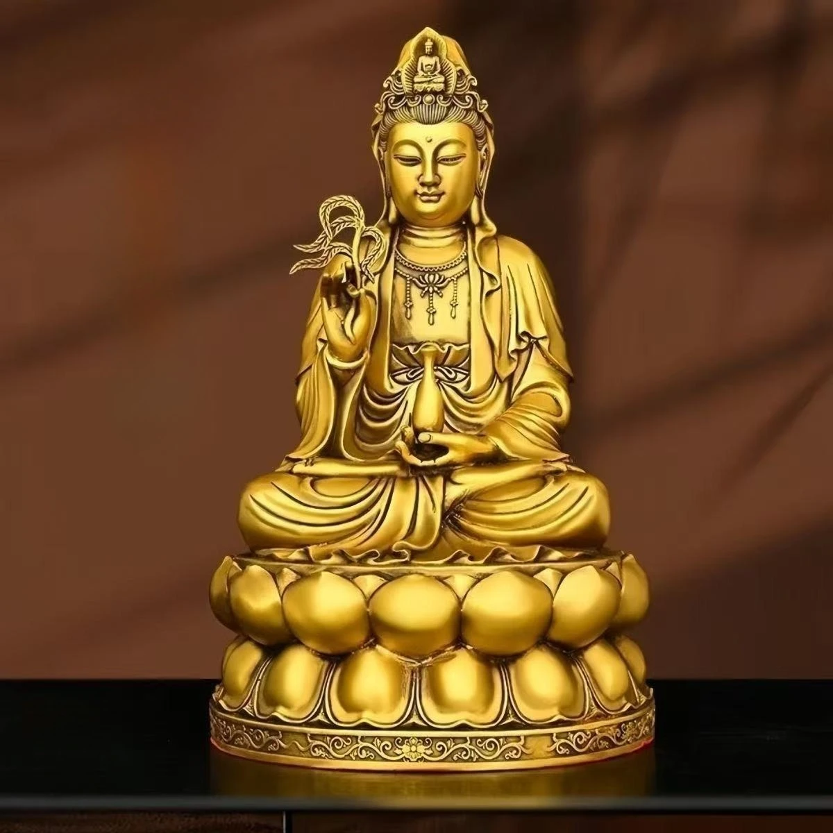 Kupfer Meer sitzende Lotus Bodhisattva Guanyin Menschen Buddha Statue Home Wohnzimmer Ornamente