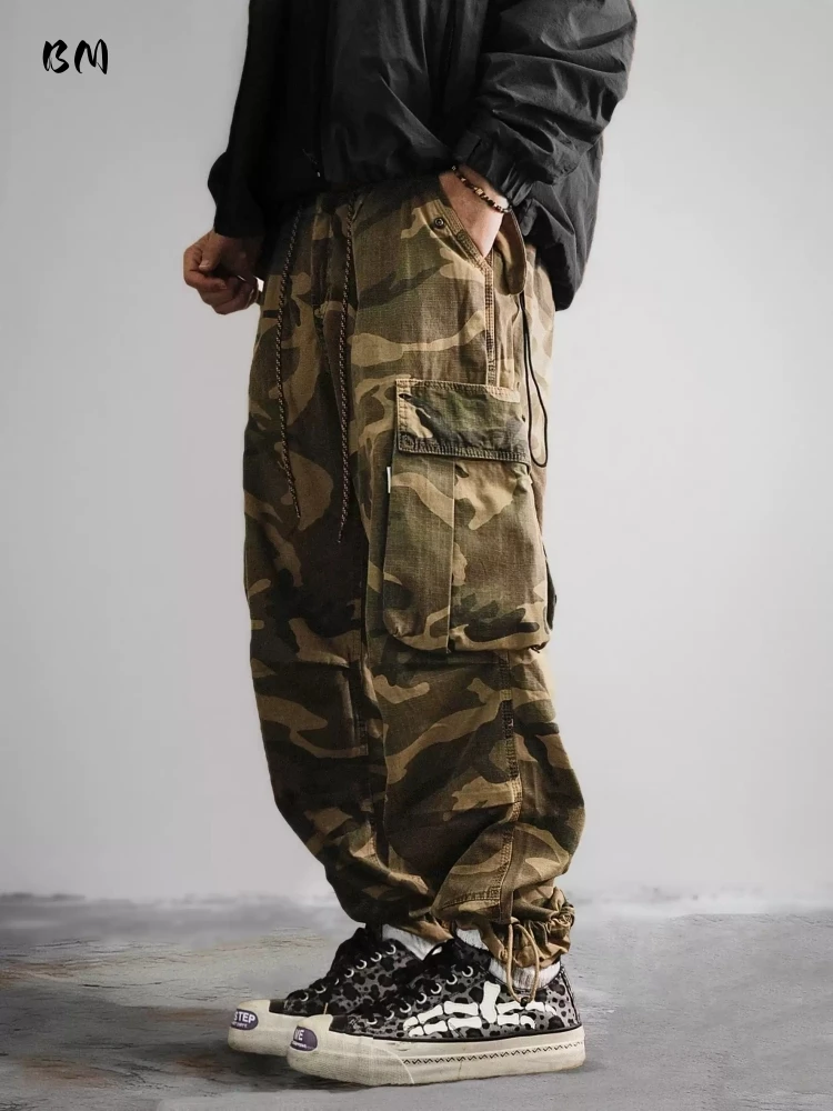 Mens American Camo Tactical Cargo Pants Outdoor Hiking High Quality Relaxed Fit Straight Leg 100% Cotton Casual Trendy Trousers