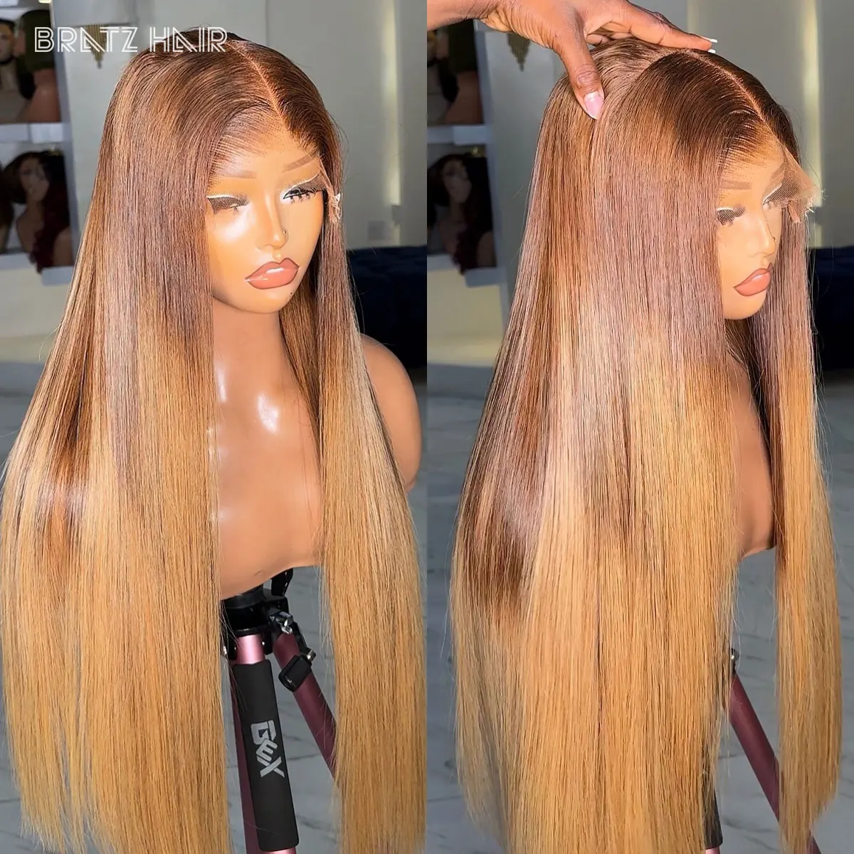 

400 Density Ombre Brown Blonde Wig Human Hair Straight 13x6 13x4 HD Lace Frontal Wigs Pre Plucked 4x4 Glueless Wig Ready to Wear