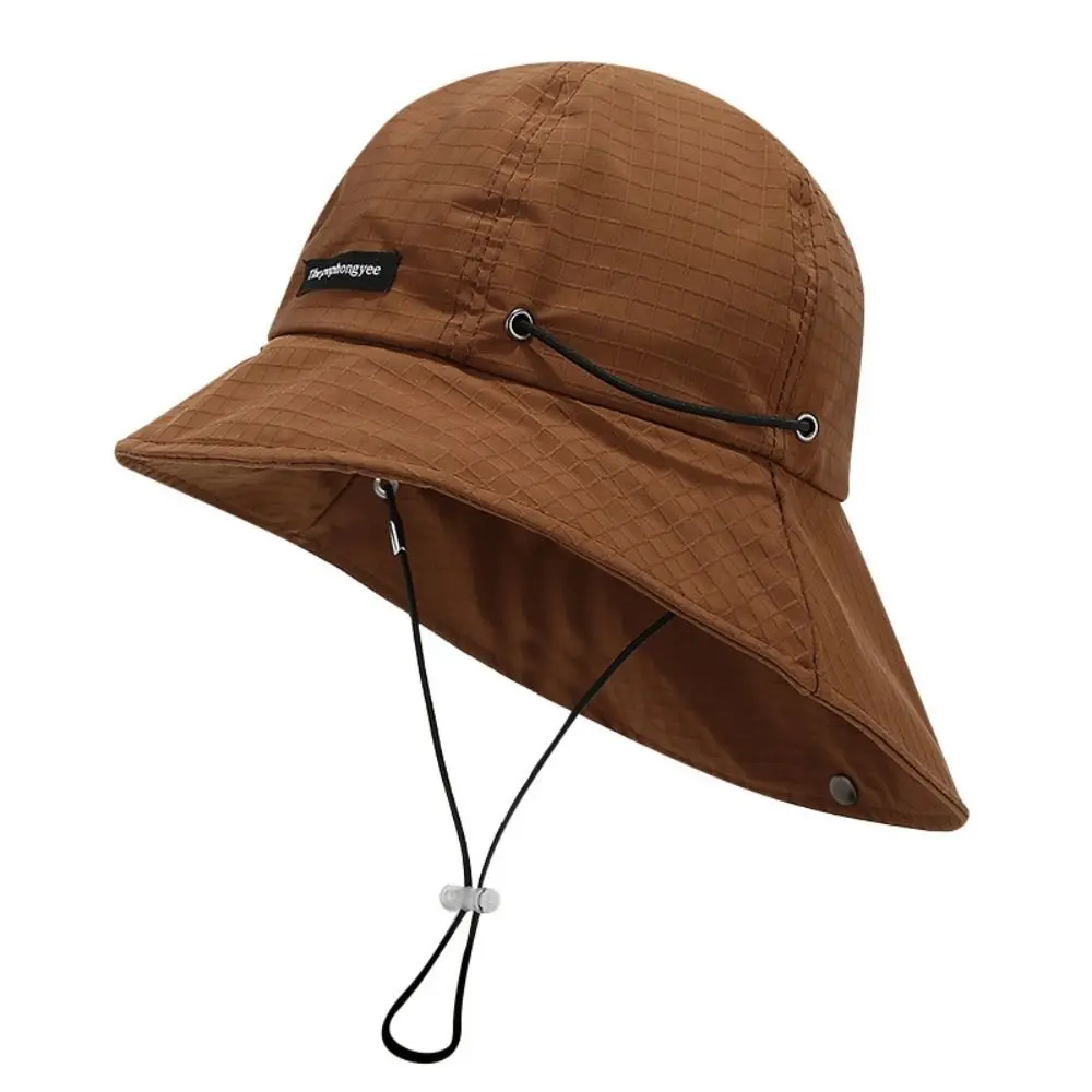 Simple Solid Color Drawstring Fisherman Hat Quick-drying with Neck cover Wide Brim Sun Hat Sun Protection Hiking Hat Camping