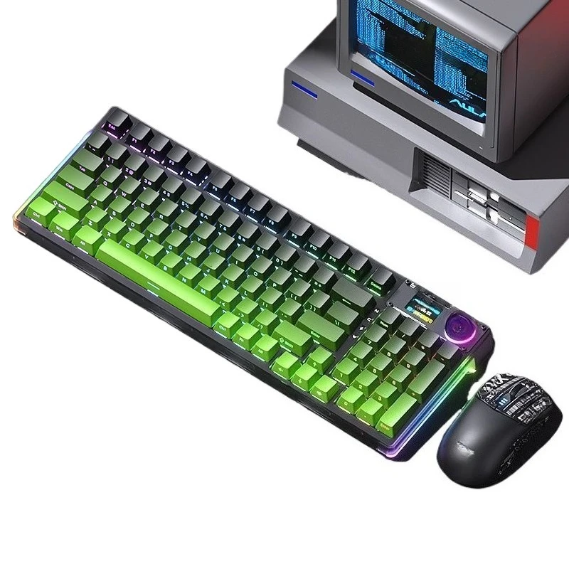 Набор беспроводной клавиатуры и мыши F98pro, трехрежимная боковая гравировка, с возможностью горячей замены ледяного кристалла для киберспортивных игр