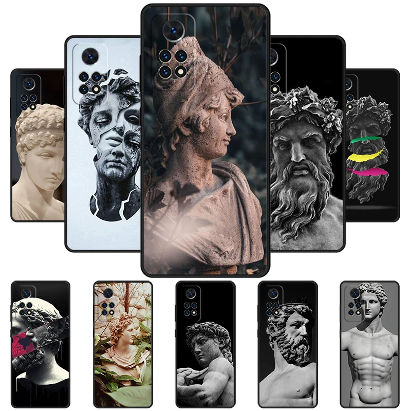 Greek God Statue Face Phone Case For Redmi Note 11 EPro 11S 10T 9S Promax 8 Pro Xiaomi Mi 11 12X 12S Ultra Cover