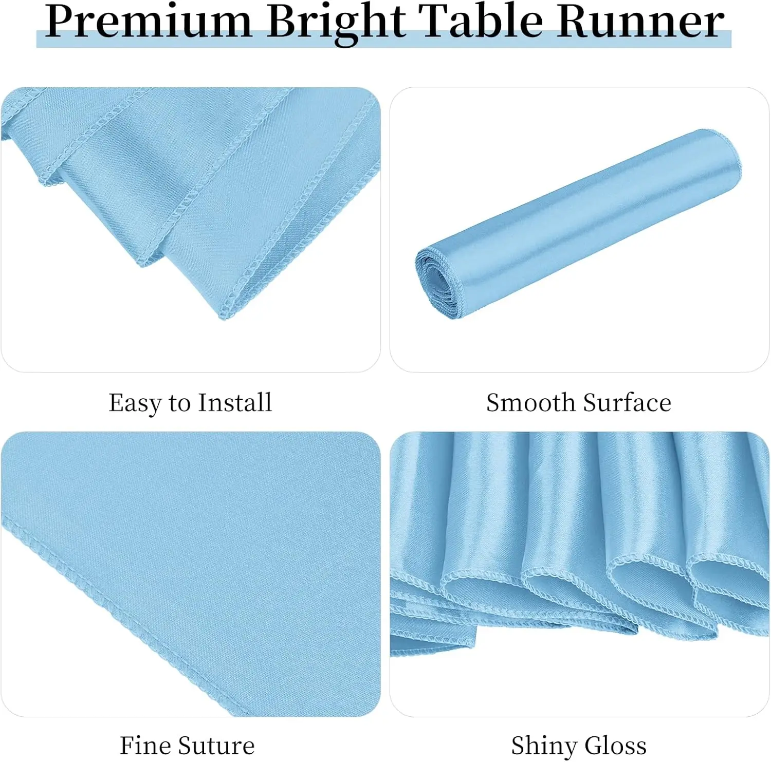 24PCS Table Runner 12 X 108 Inch Long Sky Blue Satin Silk Table Runner for Wedding Banquet Graduations Birthday Party Decoration