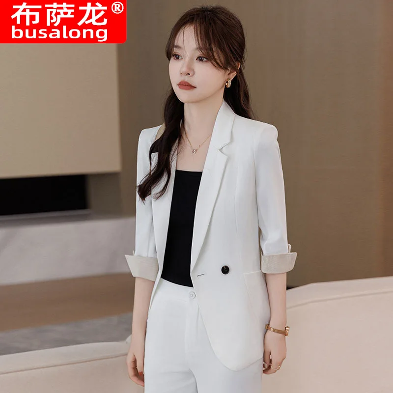 Casual Colbert Dames Lente En Herfst Professionele Forens Formele Kleding Elegant Godin Fan High-End Mode Los Pak