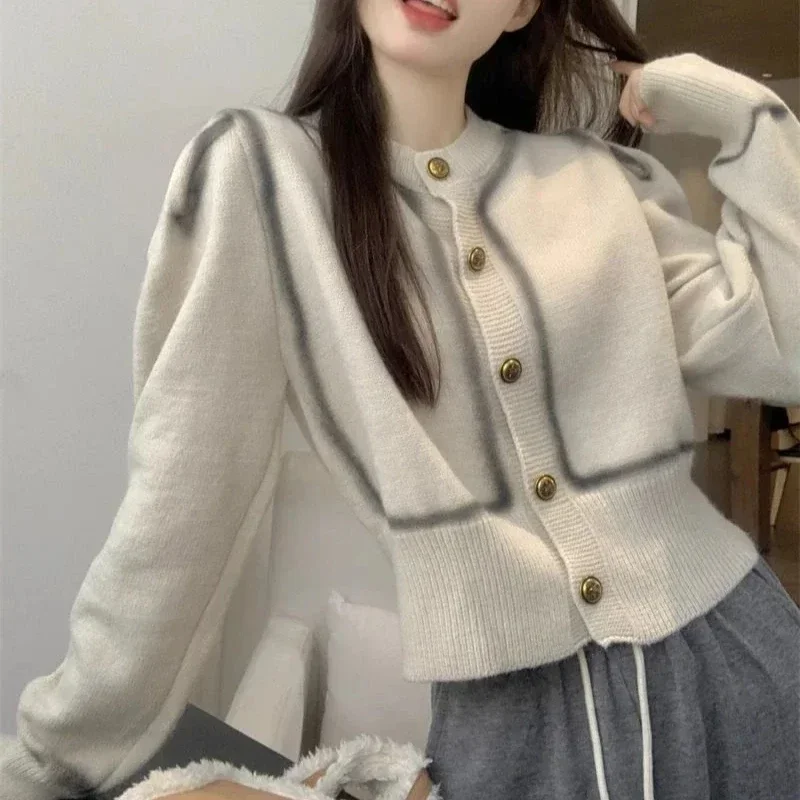 Knitted Sweater Woman Outerwear Round O Neck Jacket Long Sleeve Cardigan for Women 2024 Trend Crochet Top Casual Wear To Work