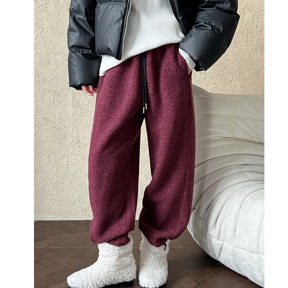 2024 Women Winter Wool Pants High Waist Thick Warm Pants Fashion Clothes Vintage Pants Female Trousers