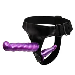 Double Penis Dual Ended Vibrate Strapon Ultra Elastic Harness Belt Strap On Dildo Adult Sex Toys For Couples Anal Soft Dildos