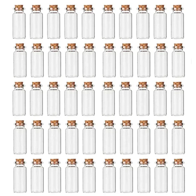 100Pcs 5/8/10/12/15/20ml Empty Mini Glass Bottles with Cork Stoppers Lovely Glass Vials for DIY Craft Wedding Home Party Decor
