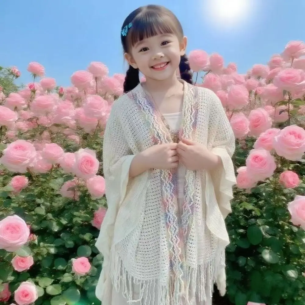 

Fashion Winter Warm ' Mongolian Poncho Ethnic Style Artificial Wool Knitting Wraps Striped Knitted Cape For Children