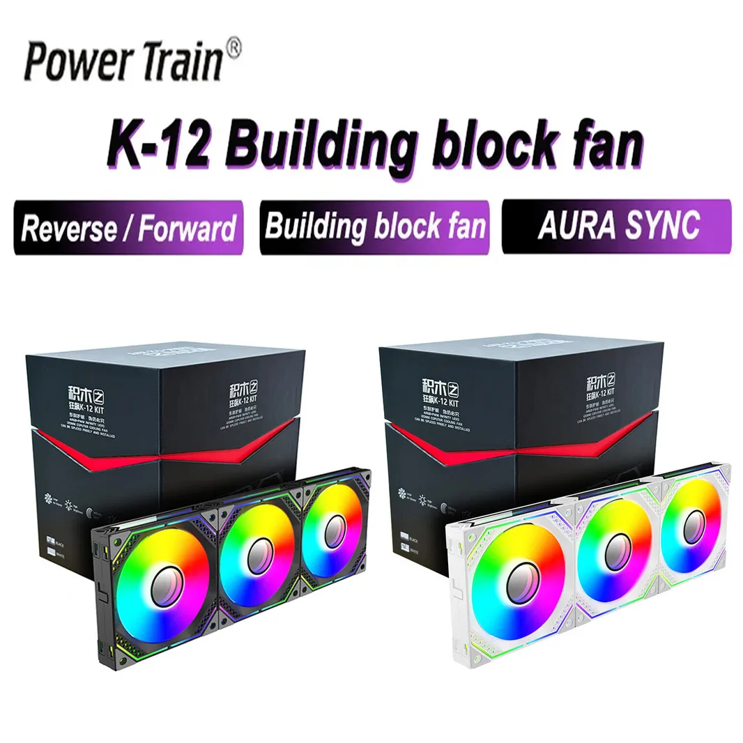 

Power Train K-12 Kit 120mm Case Fan Regular/Reverse Airflow 5V/3PIN ARGB CPU Cooler Fan Wireless Splicing Building Block Fan