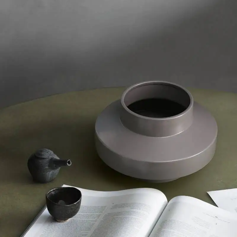 Home Simple New Chinese Grey Flat Bellied Ceramic Vase Designer Soft Porcelain Decoration