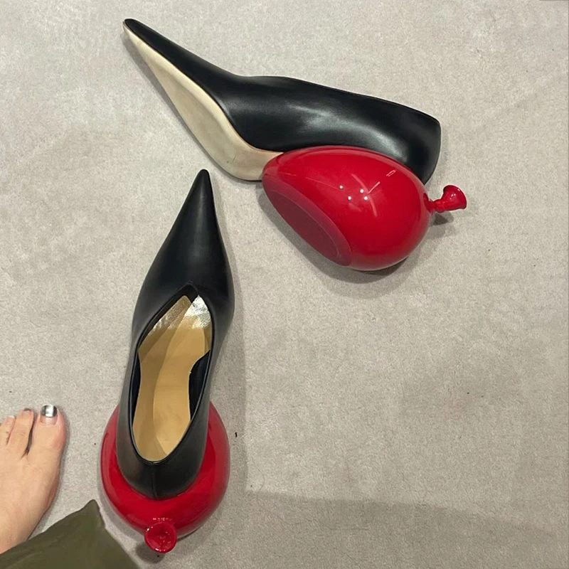 2024 Novel Style Pumps Red Balloon Heel Pointed Toe High Heels Strange Style Heel Fashion Women Sexy Shoes Slip On Black Pumps