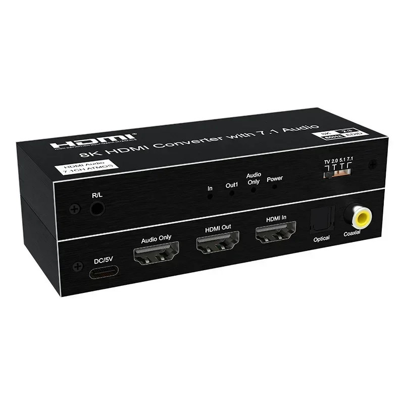 8K 60hz HDMI Video Converter Audio Extractor 4K 120Hz Support 7.1 5.1 Dolby Digital Dolby Atmos Coaxial Optical 3.5mm L/R Audio